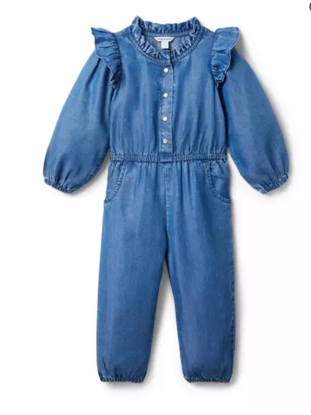 Janie & Jack Chambray Ruffle Jumpsuit in Denim Blue, Size 7 NWT